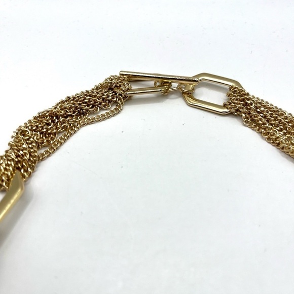 Oversized Gold Chunky Toggle Statement Necklace Rhinestones Geometric Sparkle - Picture 10 of 10